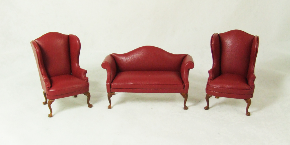 CA059 Red set, A Red Leather sofa and Wingback Chairs set